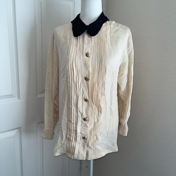 Vintage Versace 100% Silk Chunky Gold Buttons Victorian Preppy Shirt